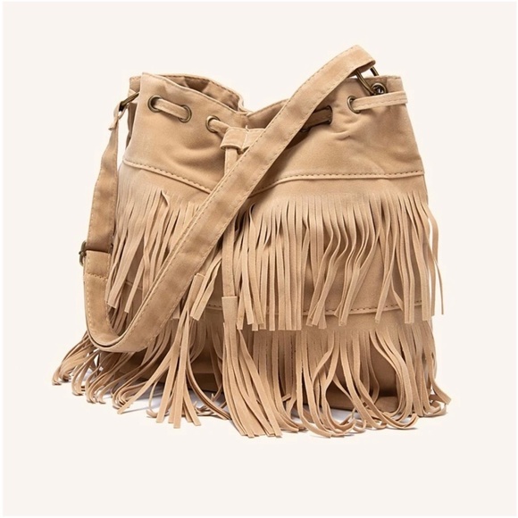 Bohemian Fringe Drawstring Crossbody Tote Bag - Picture 7 of 9